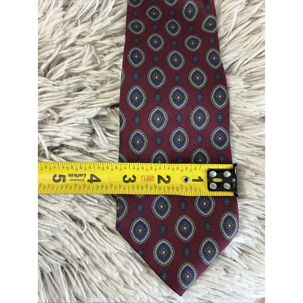 Lanvin Geometric 100% Silk Neck Tie Classic Italy Burgundy Designer Luxury‎